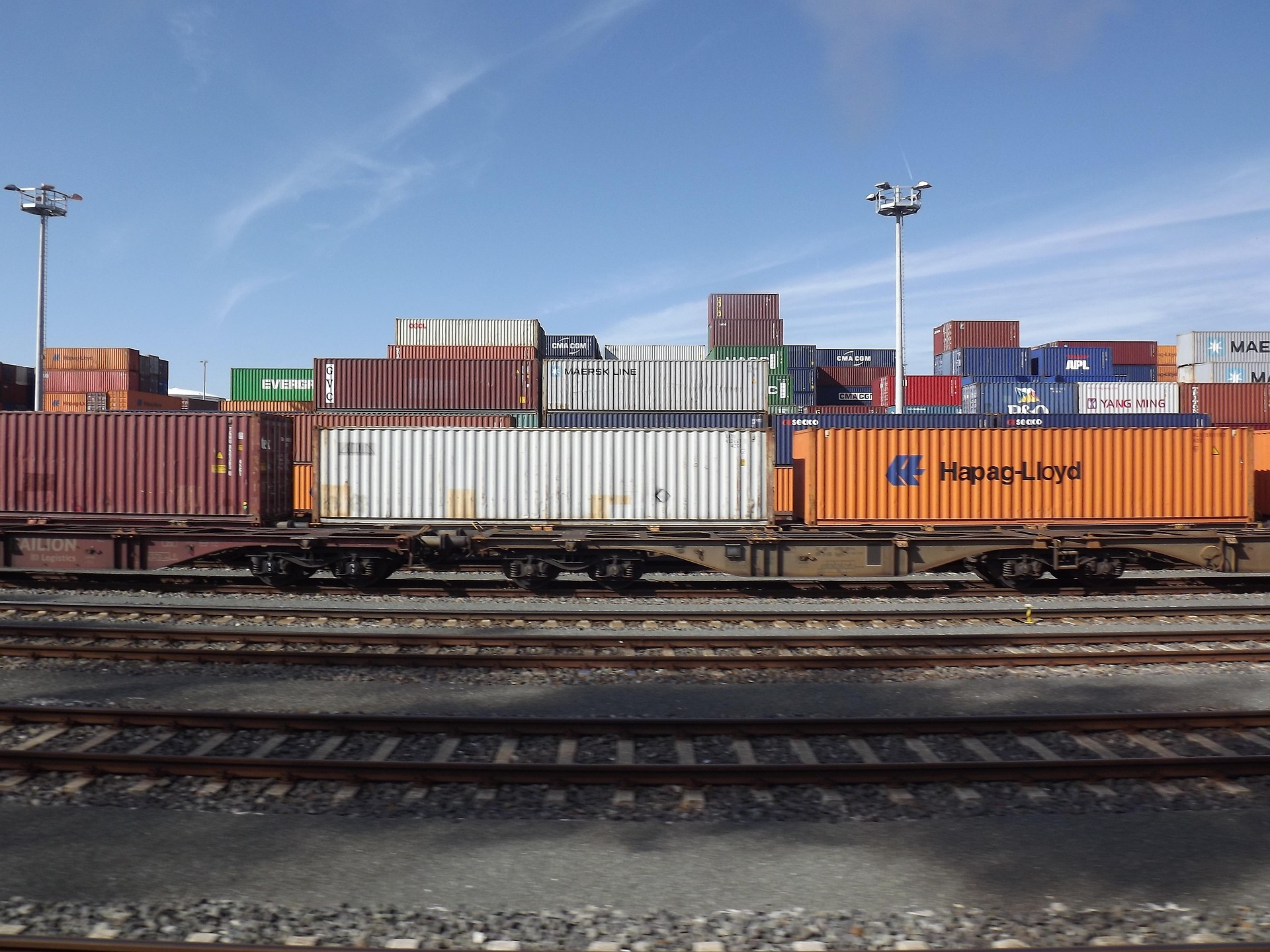 Freight train carrying shipping containers